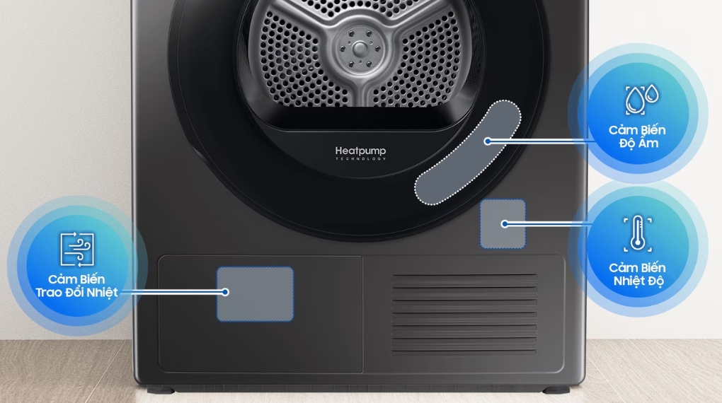 máy sấy bơm nhiệt Samsung DV90T6240LB/SV công nghệ cảm biến Optimal Dry